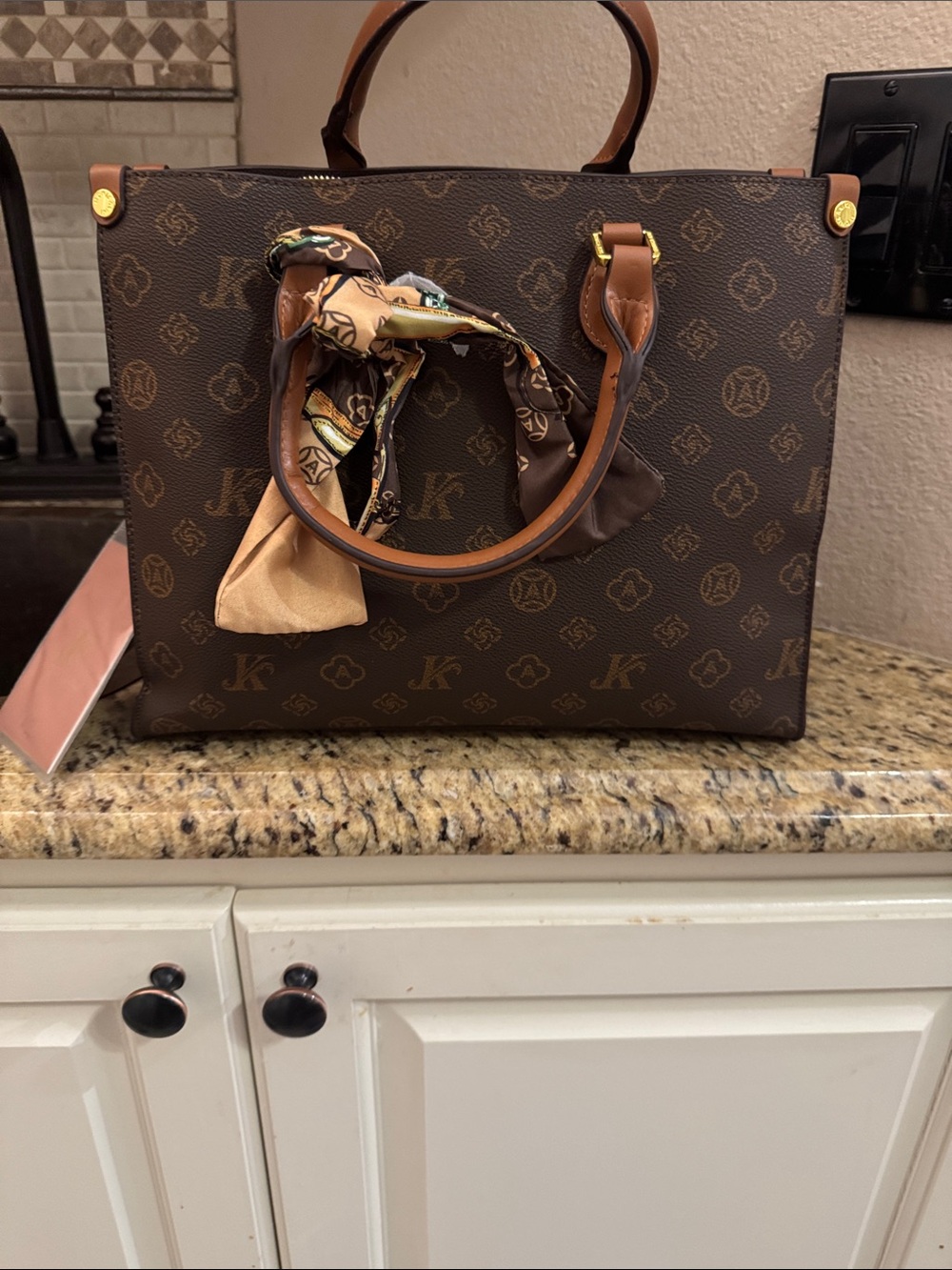 Monica Kiki Brown Logo Tote with Tan Accents